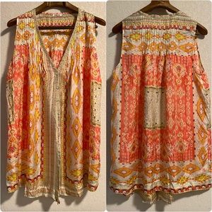 Johnny Was Silk Sleeveless Button Up Tunic L